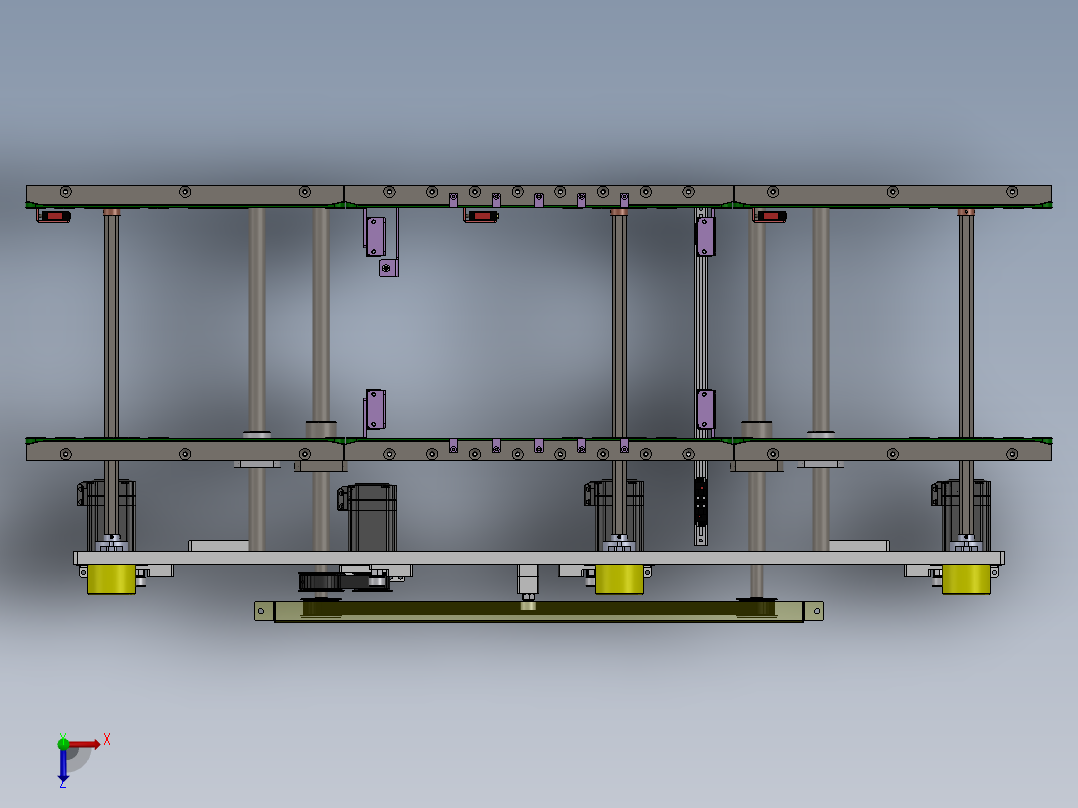 可调节宽度的双列皮带输送组件俯视图
