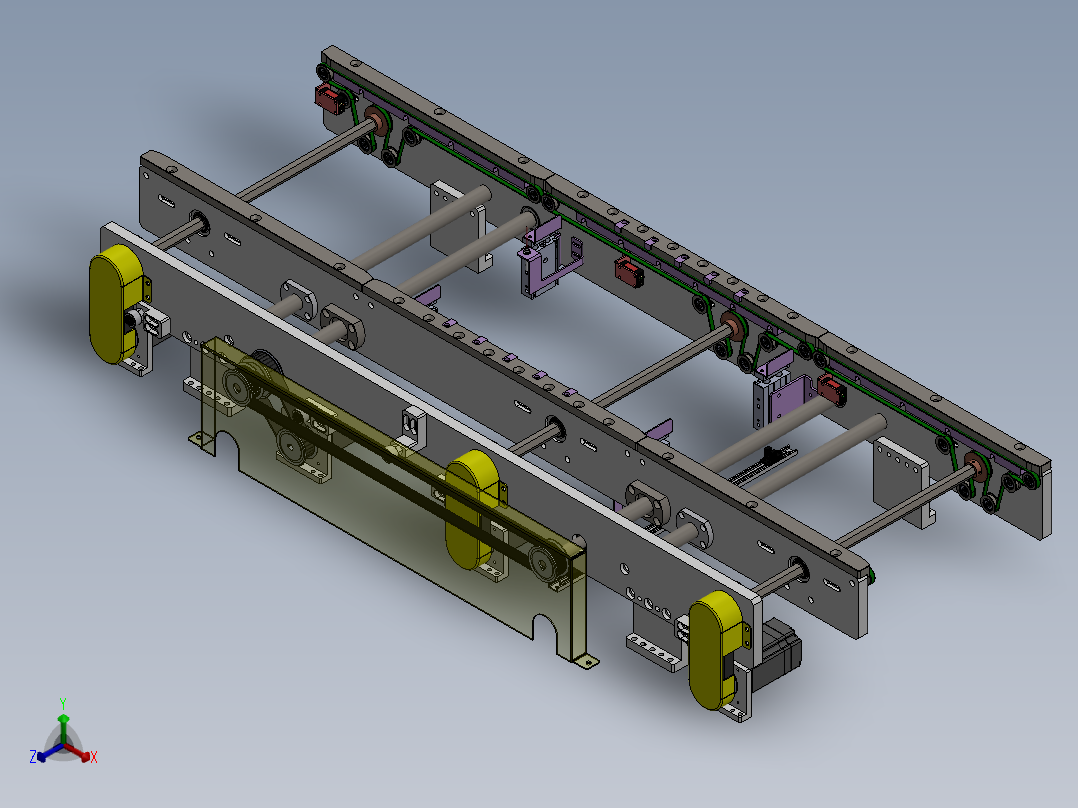 可调节宽度的双列皮带输送组件正等轴测图