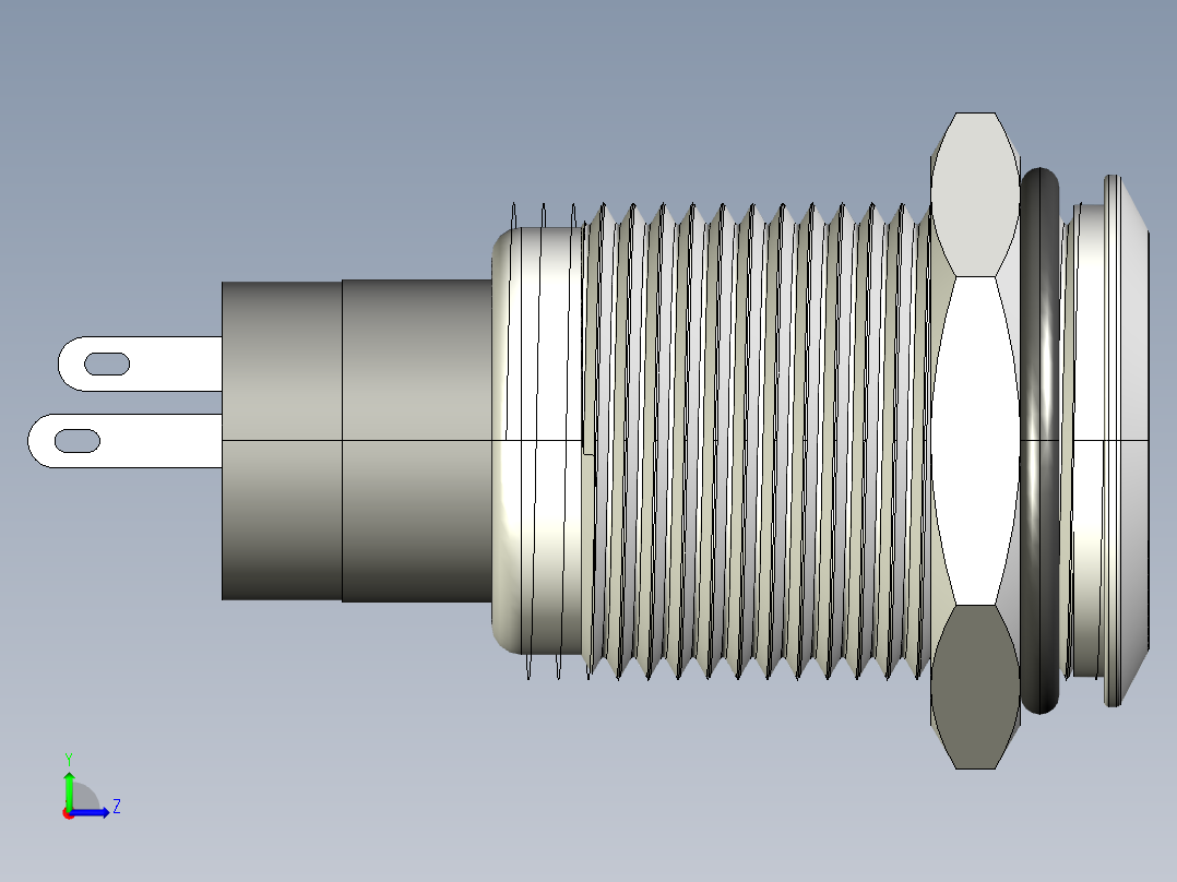 金属带锁16mm LED照明电源按钮开关左视图
