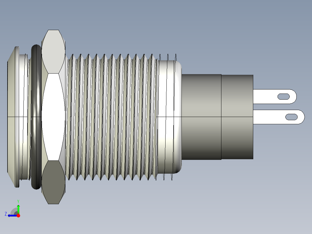 金属带锁16mm LED照明电源按钮开关右视图