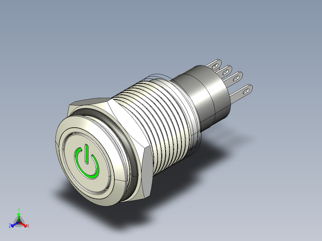 金属带锁16mm LED照明电源按钮开关正等轴测图