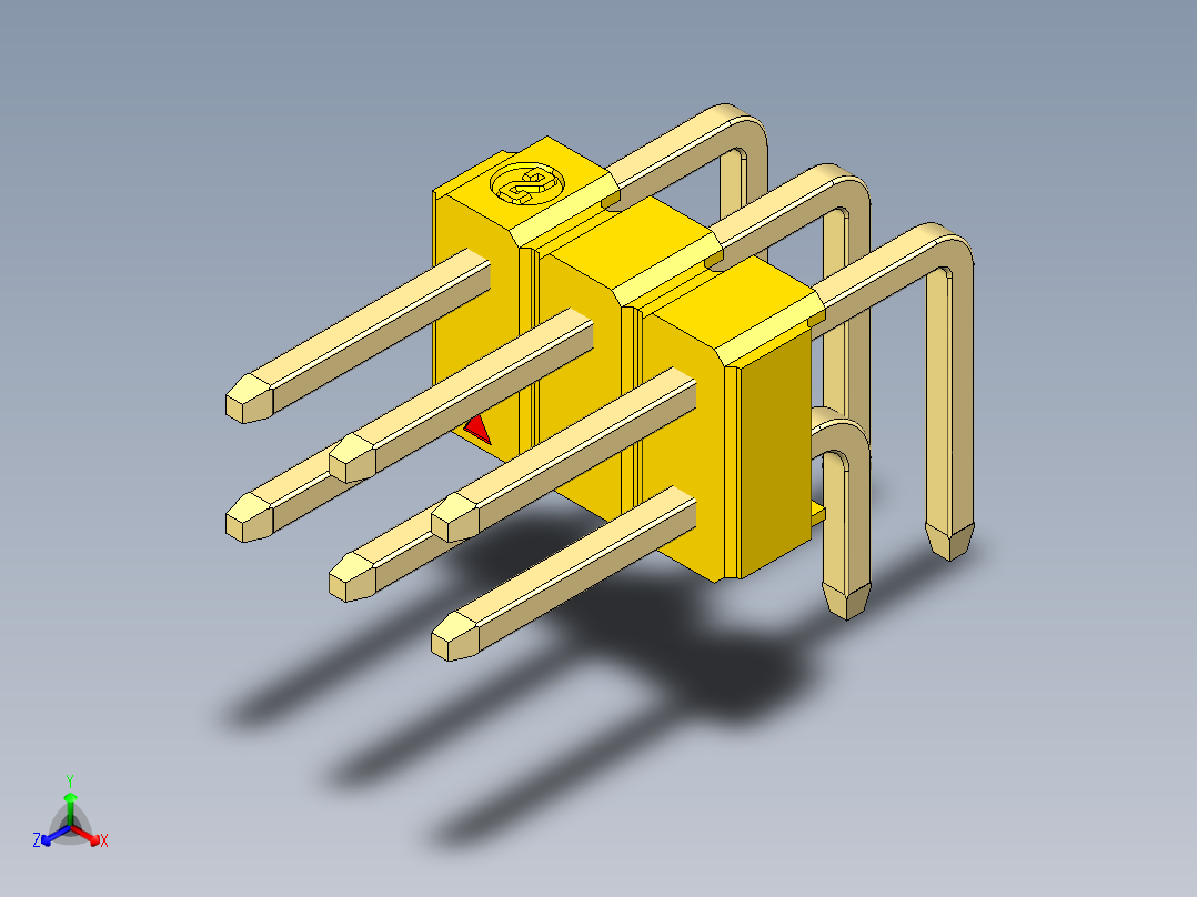 彩色公排针 100mil 2.54mm 系列-DS1022_yellow_2x03p_100mil_TypeD_rev1.0主视图
