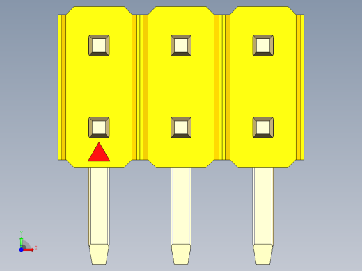 彩色公排针 100mil 2.54mm 系列-DS1022_yellow_2x03p_100mil_TypeD_rev1.0前视缩略图