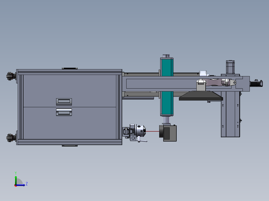 自动去毛刺设备3d图纸+视觉检测激光打标一体机 三轴去毛刺3d方案左视图