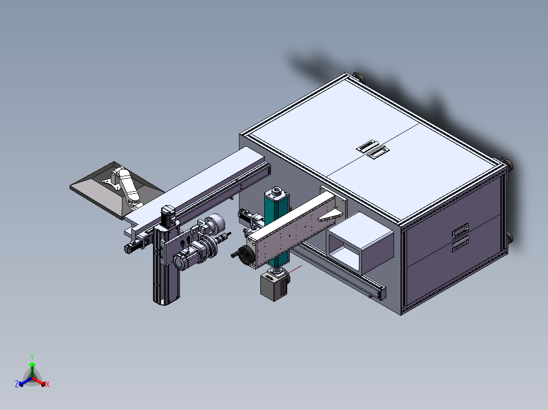 自动去毛刺设备3d图纸+视觉检测激光打标一体机 三轴去毛刺3d方案正等轴测图