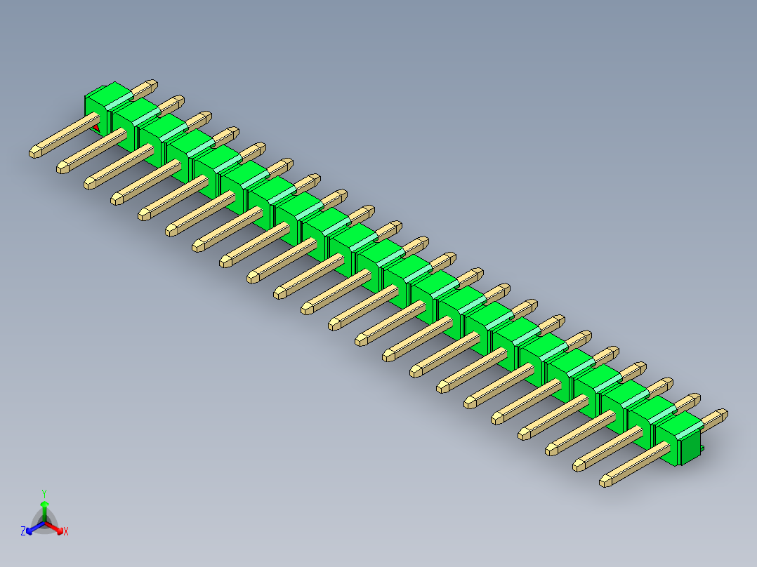 彩色公头100mil（2.54mm）系列-DS1021_green_1x22p_100mil_Type1_rev1.0主视图