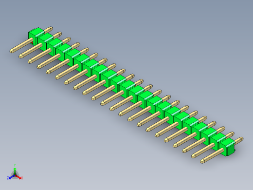彩色公头100mil（2.54mm）系列-DS1021_green_1x22p_100mil_Type1_rev1.0正等轴测缩略图