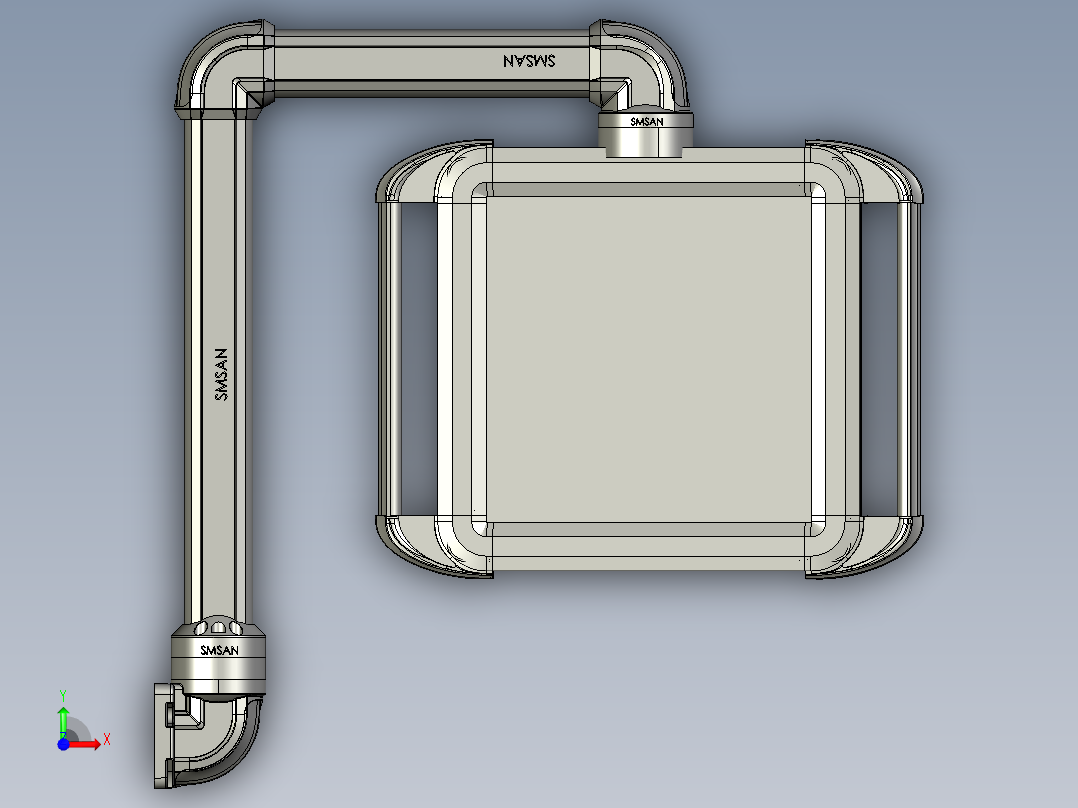 向下垂直墙座+转角+90度箱体连接器+控制箱前视图