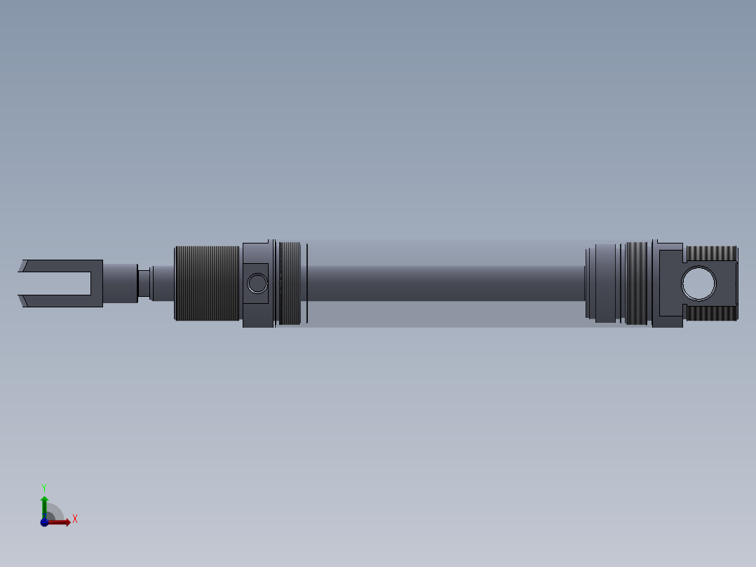 螺纹式气缸（圆形后安装）40x18x145 mm前视图