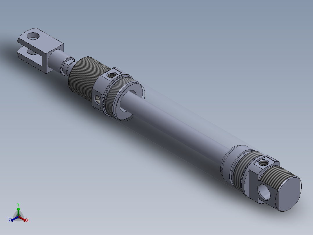 螺纹式气缸（圆形后安装）40x18x145 mm正等轴测图