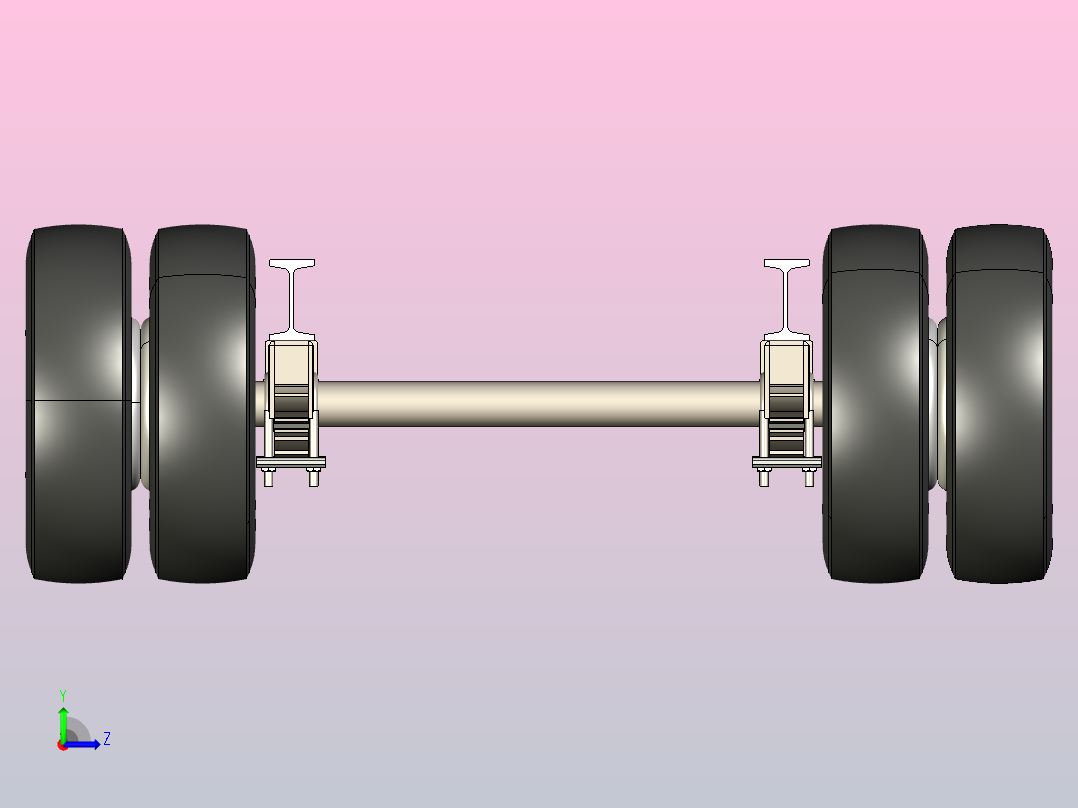 重载串联车轴3D数模图纸 STEP格式左视图
