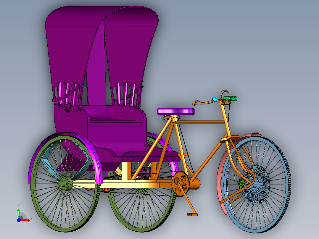 电动和人工拉动两用三轮车前视图
