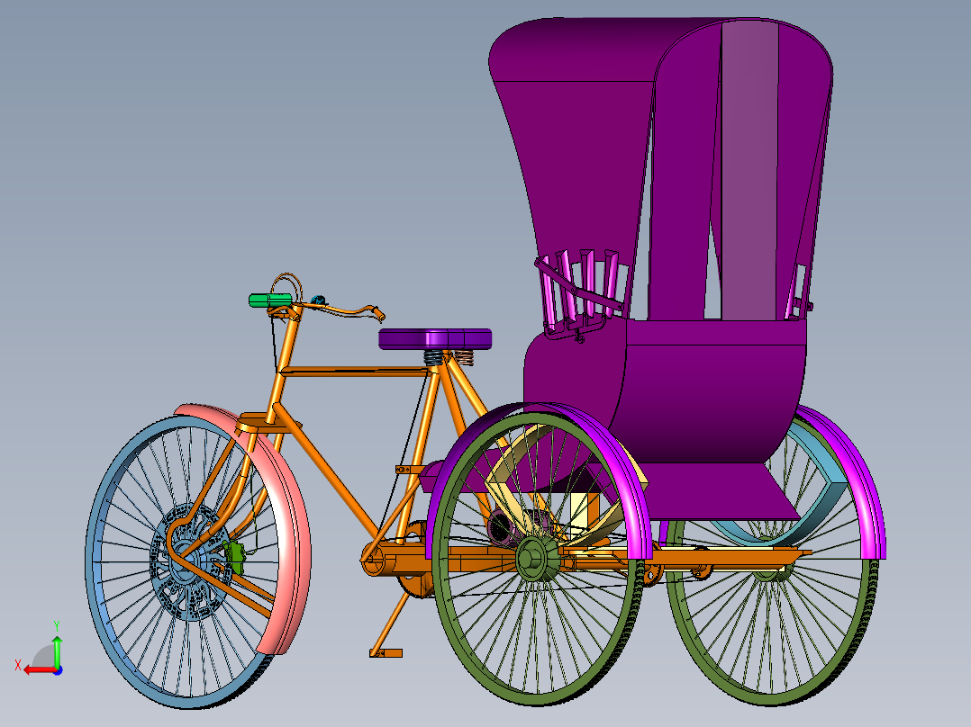 电动和人工拉动两用三轮车后视图
