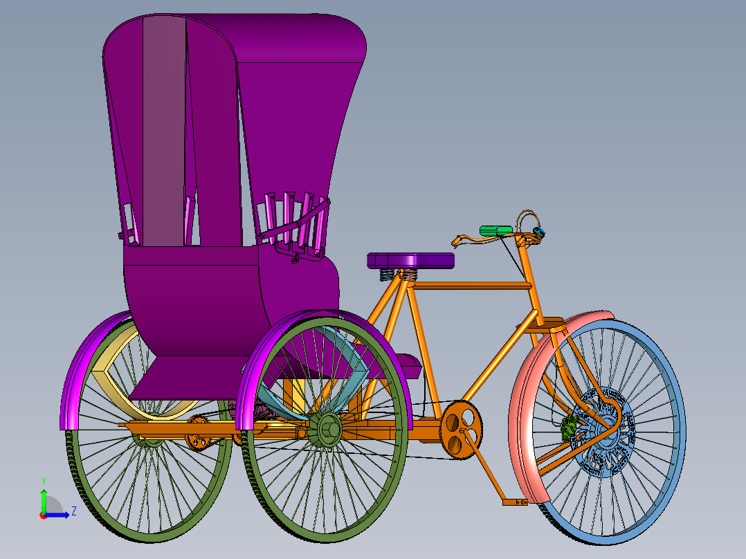 电动和人工拉动两用三轮车左视图