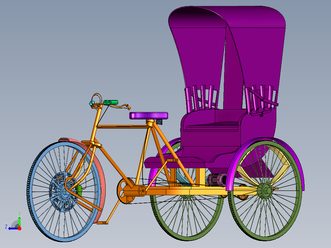 电动和人工拉动两用三轮车右视图