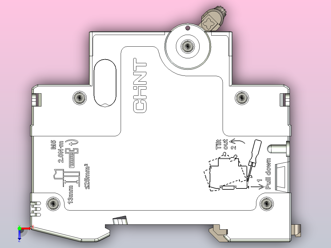 NB5-63G 1P&amp;N小型断路器三维模型202307俯视图