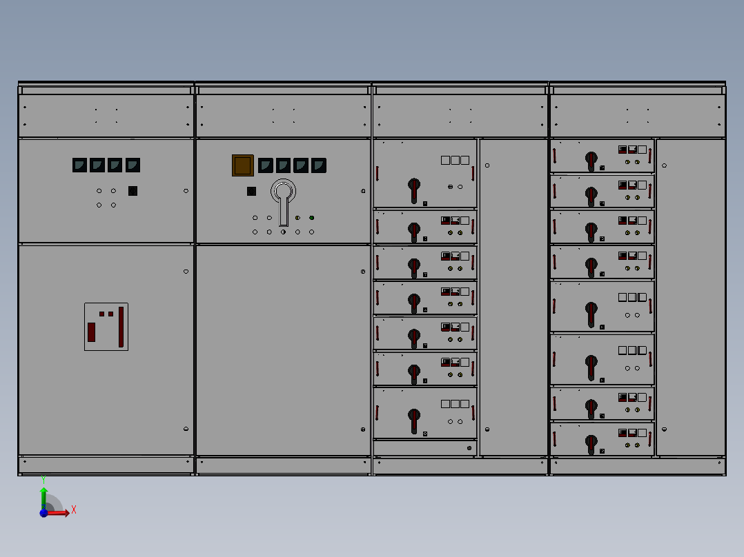 4台GCS并柜 3D图 step中性格式文件3D模型素材前视图