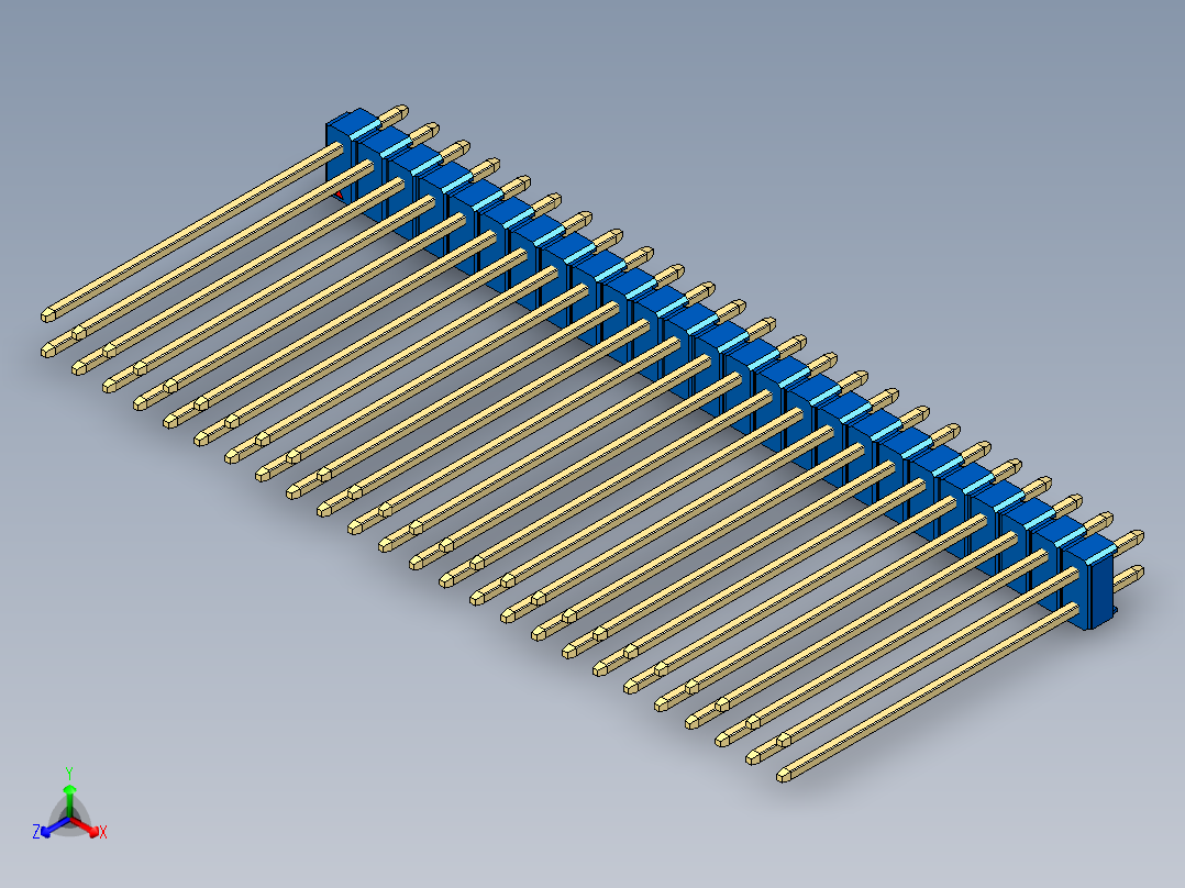 彩色公头100mil（2.54mm）系列-DS1021_blue_2x25p_100mil_Type43_rev1.0正等轴测图