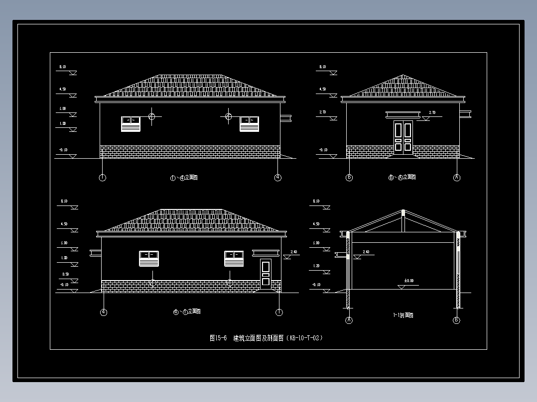 图15-6  建筑立面图及剖面图（KB-10-T-02）