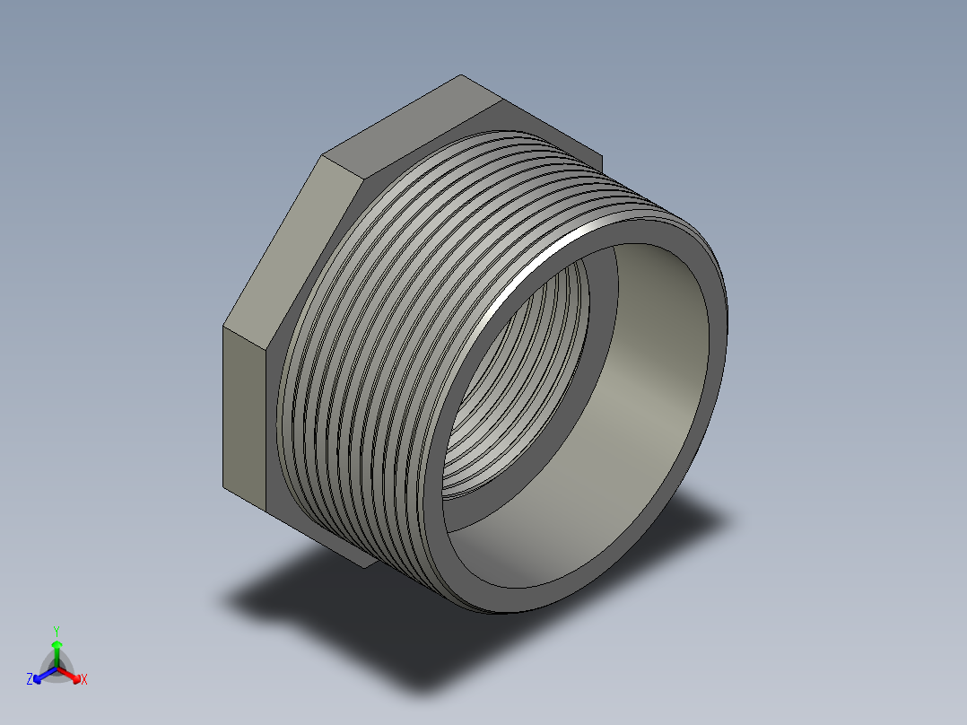 螺纹管转接头-内外丝异径 DN50-DN32正等轴测图