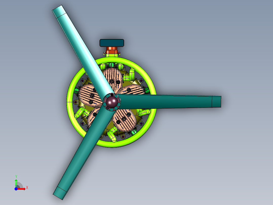 5缸飞机引擎前视图