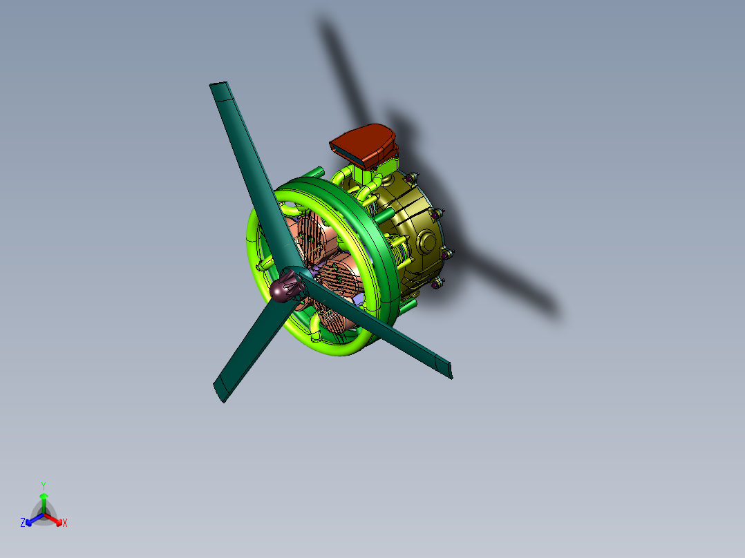 5缸飞机引擎正等轴测图
