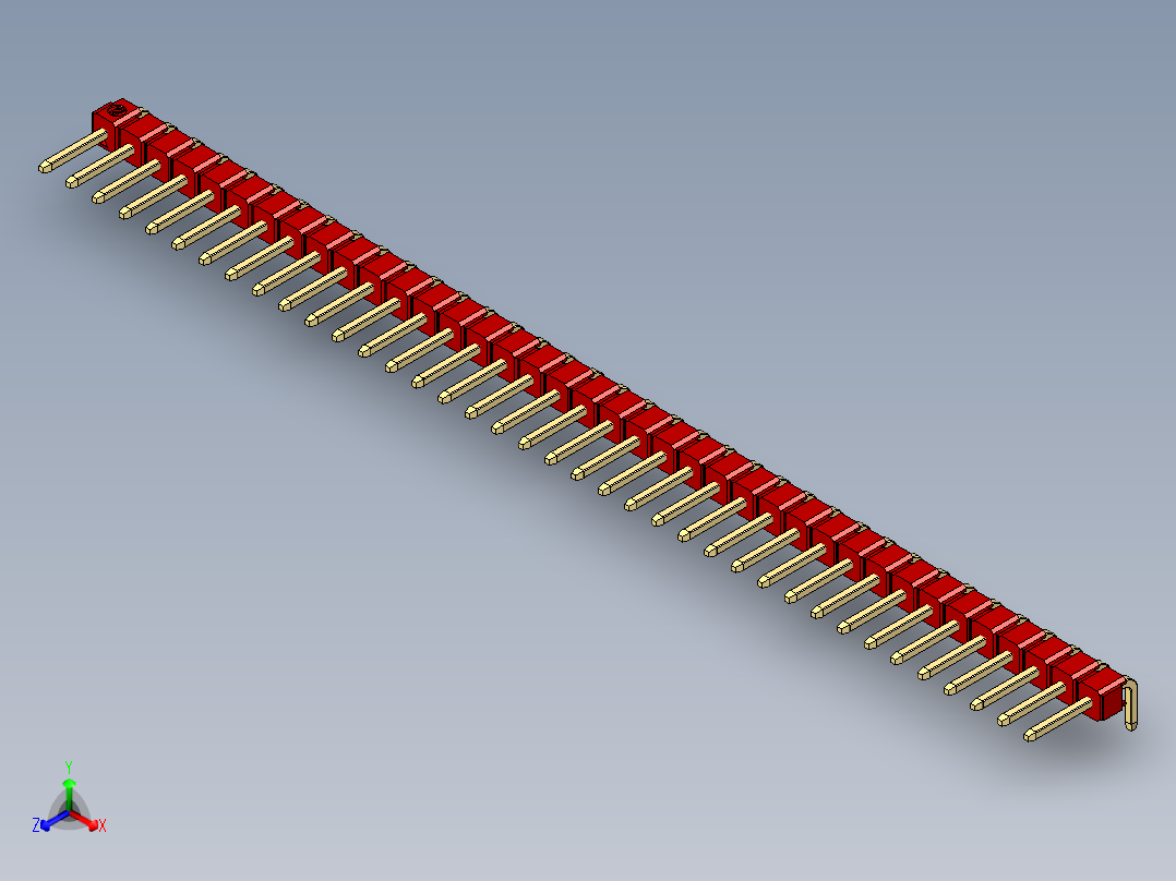 彩色公排针 100mil 2.54mm 系列-DS1022_red_1x38p_100mil_TypeD_rev1.0主视图