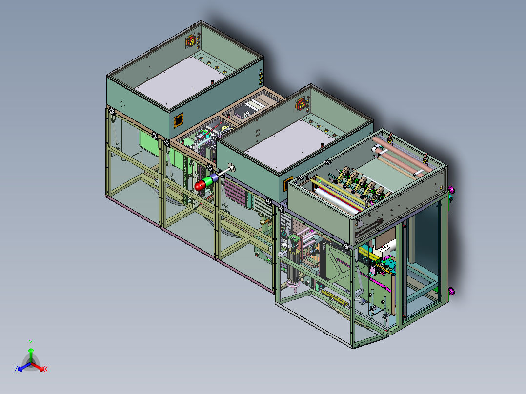 往复式纸盒包膜机、非标自动纸盒包装机正等轴测图