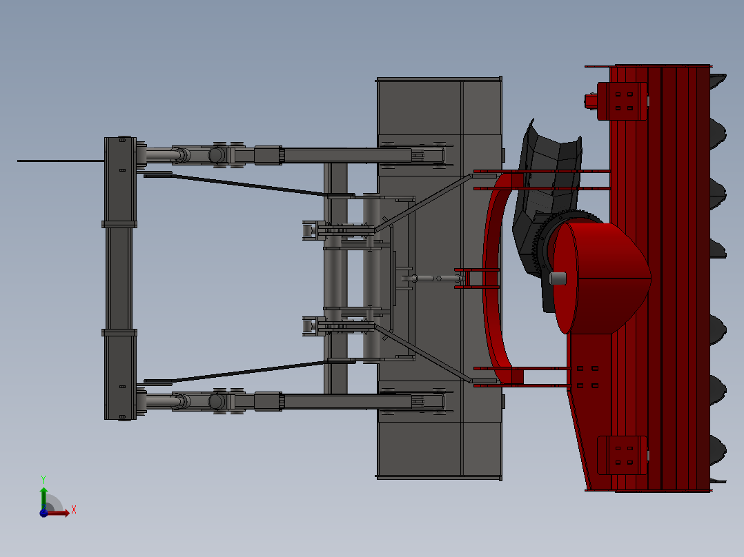 旋转式除雪机装载机构3D数模图纸 Solidworks设计前视图