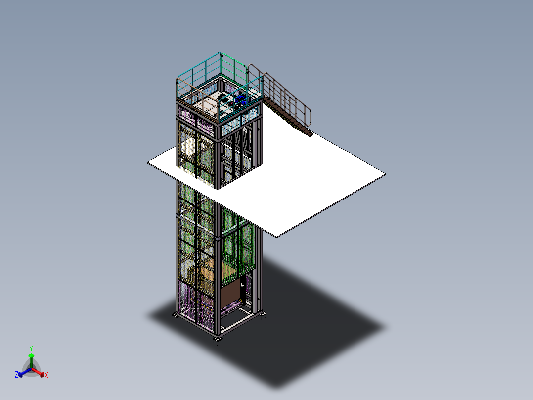 工厂垂直提升机sw14可编辑正等轴测图