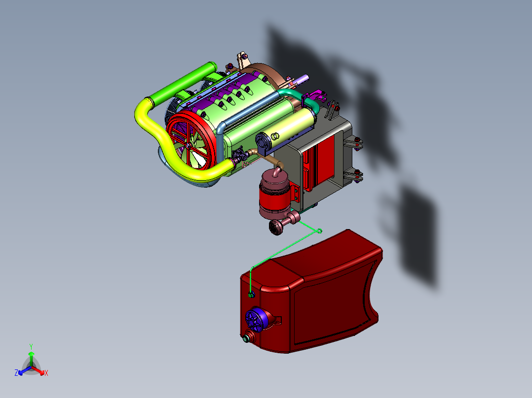 用于农业作业的小型除草机引擎正等轴测图