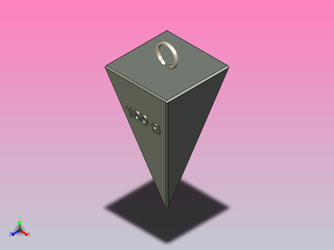 钓鱼坠，100克，纯铅，不锈钢环正等轴测图