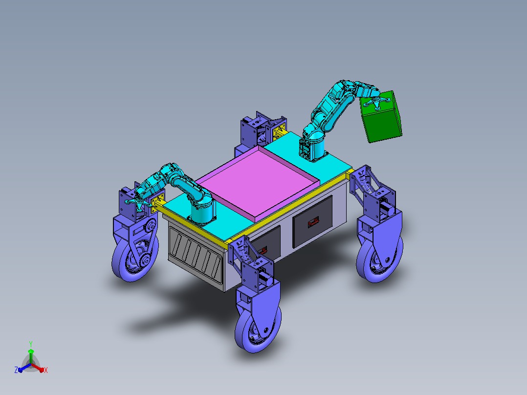 仓库货物搬运智能小车solidworks2022建模正等轴测图
