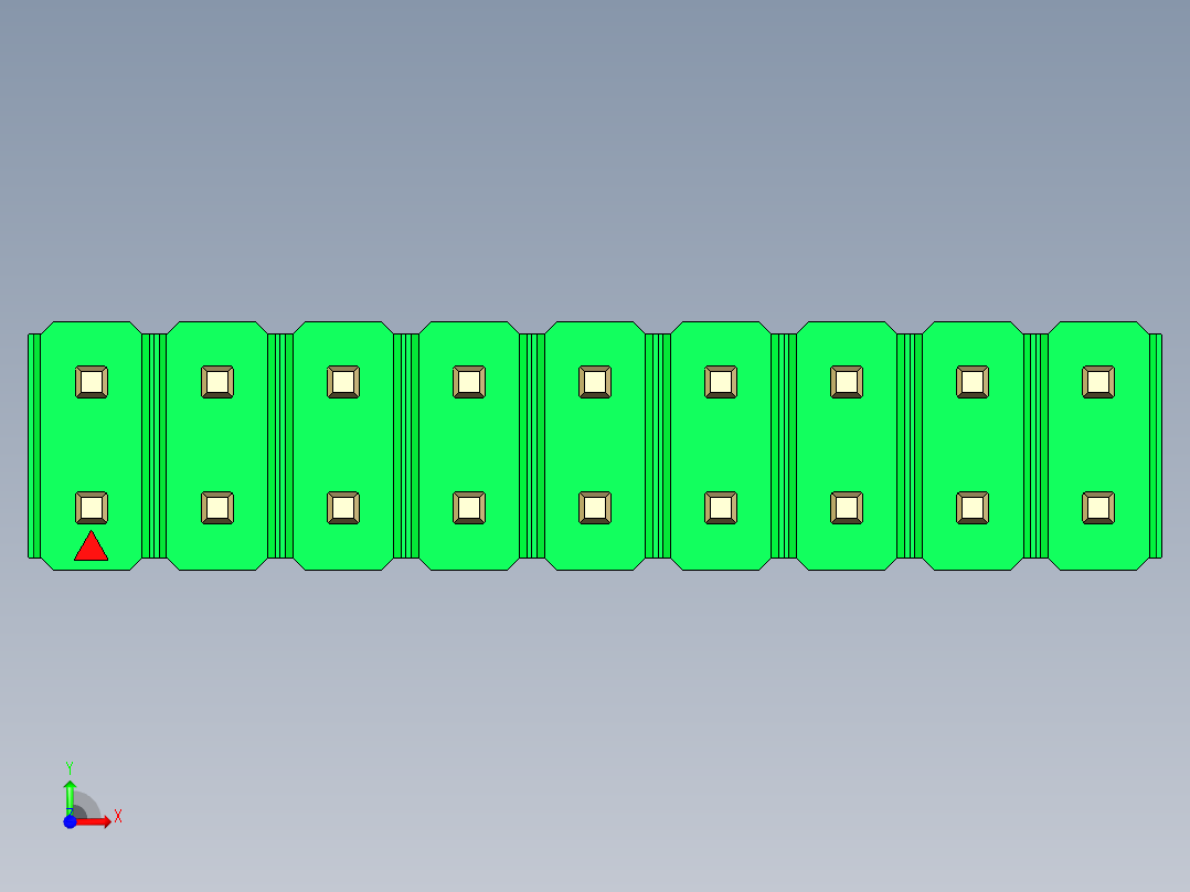 彩色公头100mil（2.54mm）系列-DS1021_green_2x09p_100mil_Type43_rev1.0前视图
