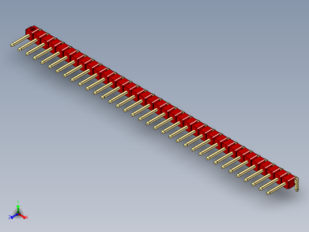 彩色公排针 100mil 2.54mm 系列-DS1022_red_1x35p_100mil_TypeD_rev1.0主视图