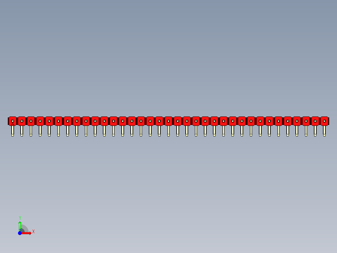 彩色公排针 100mil 2.54mm 系列-DS1022_red_1x35p_100mil_TypeD_rev1.0前视图