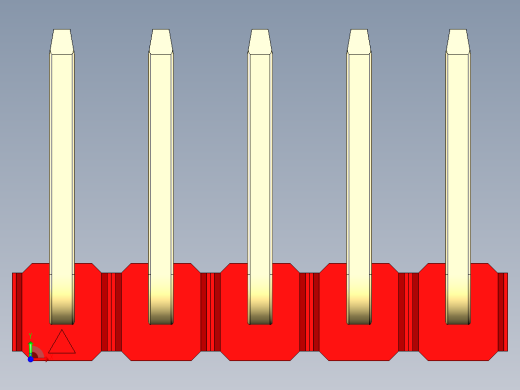 彩色公排针 100mil 2.54mm 系列-DS1022_red_05p_100mil_TypeU_rev1.0前视缩略图