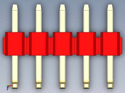 彩色公排针 100mil 2.54mm 系列-DS1022_red_05p_100mil_TypeU_rev1.0俯视缩略图
