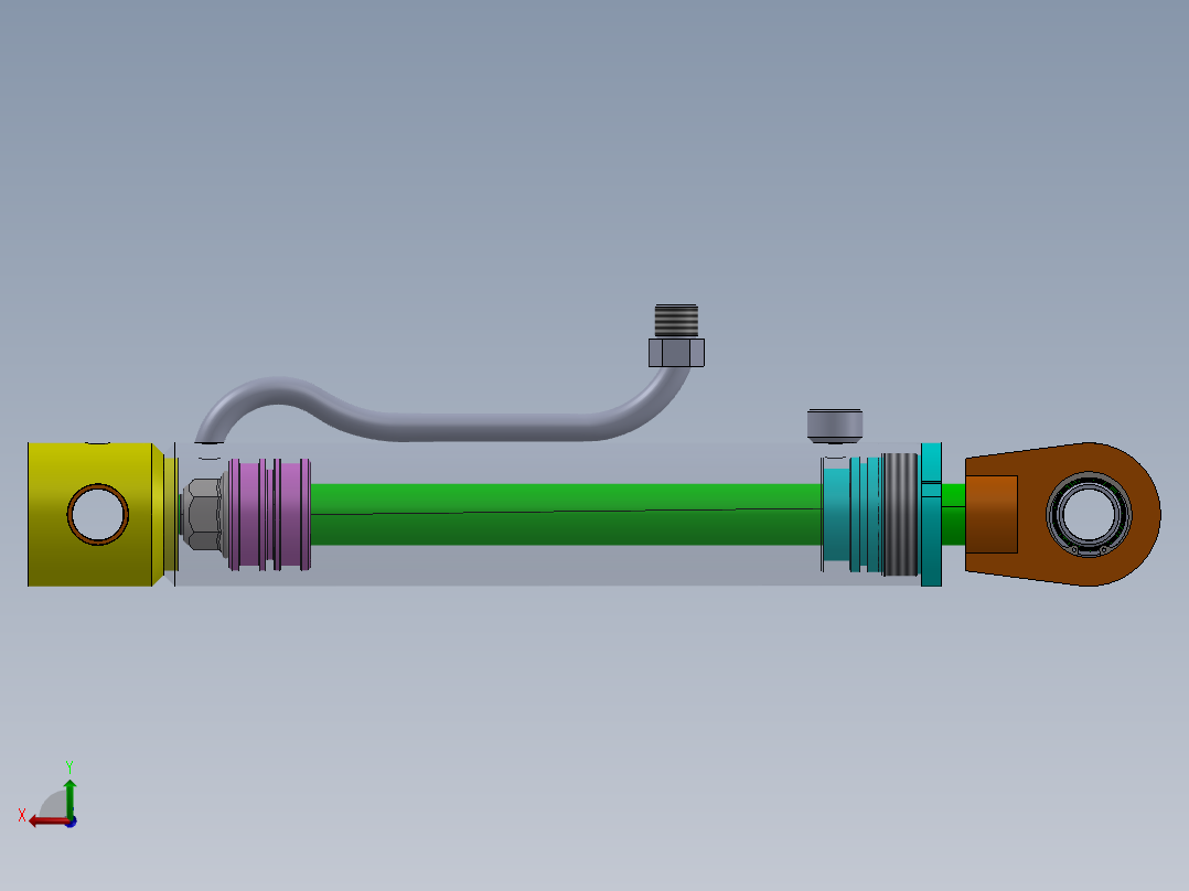 焊接式液压缸（带特殊前、后安装孔）55x30x225 mm后视图