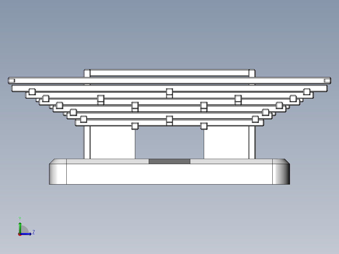 Pagoda宝塔支架结构3D图纸 Solidworks设计左视图