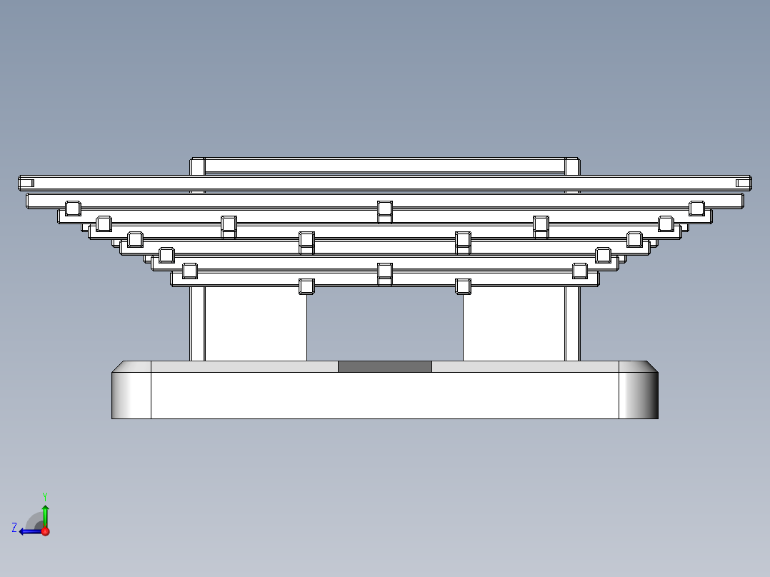 Pagoda宝塔支架结构3D图纸 Solidworks设计右视图