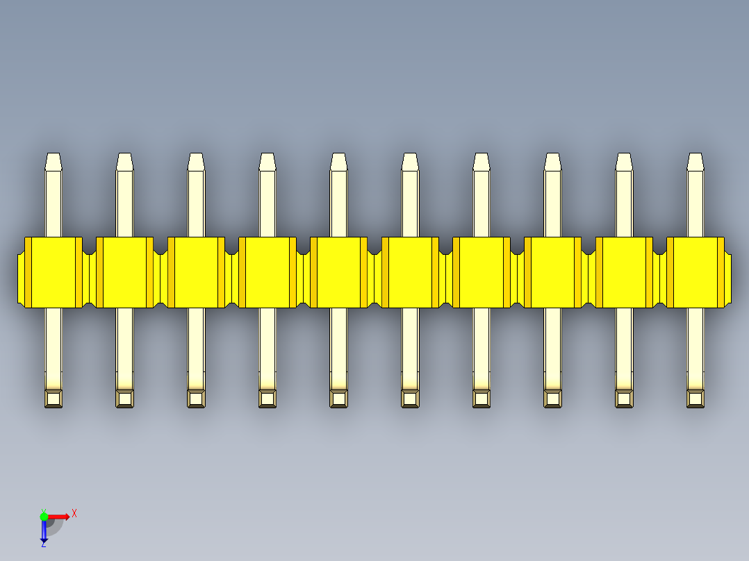彩色公排针 100mil 2.54mm 系列-DS1022_yellow_10p_100mil_TypeU_rev1.0俯视图
