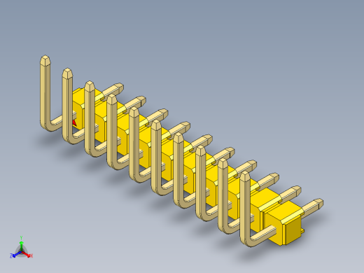 彩色公排针 100mil 2.54mm 系列-DS1022_yellow_10p_100mil_TypeU_rev1.0正等轴测缩略图