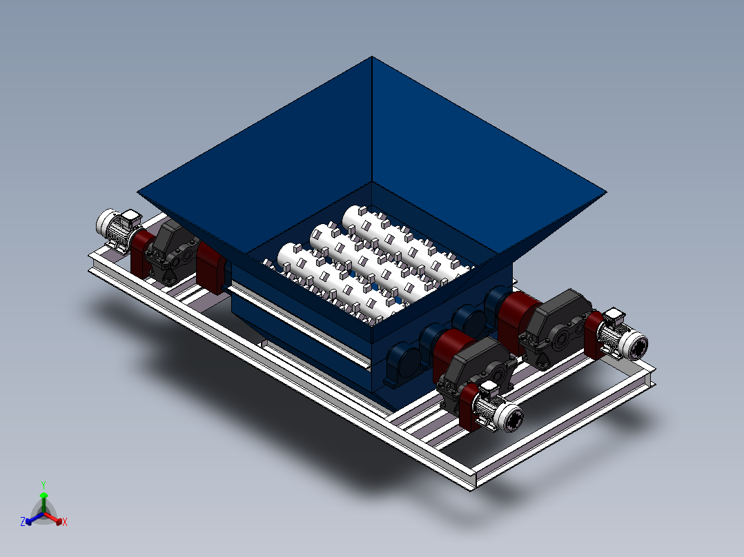 破碎机、三辊破碎机正等轴测图