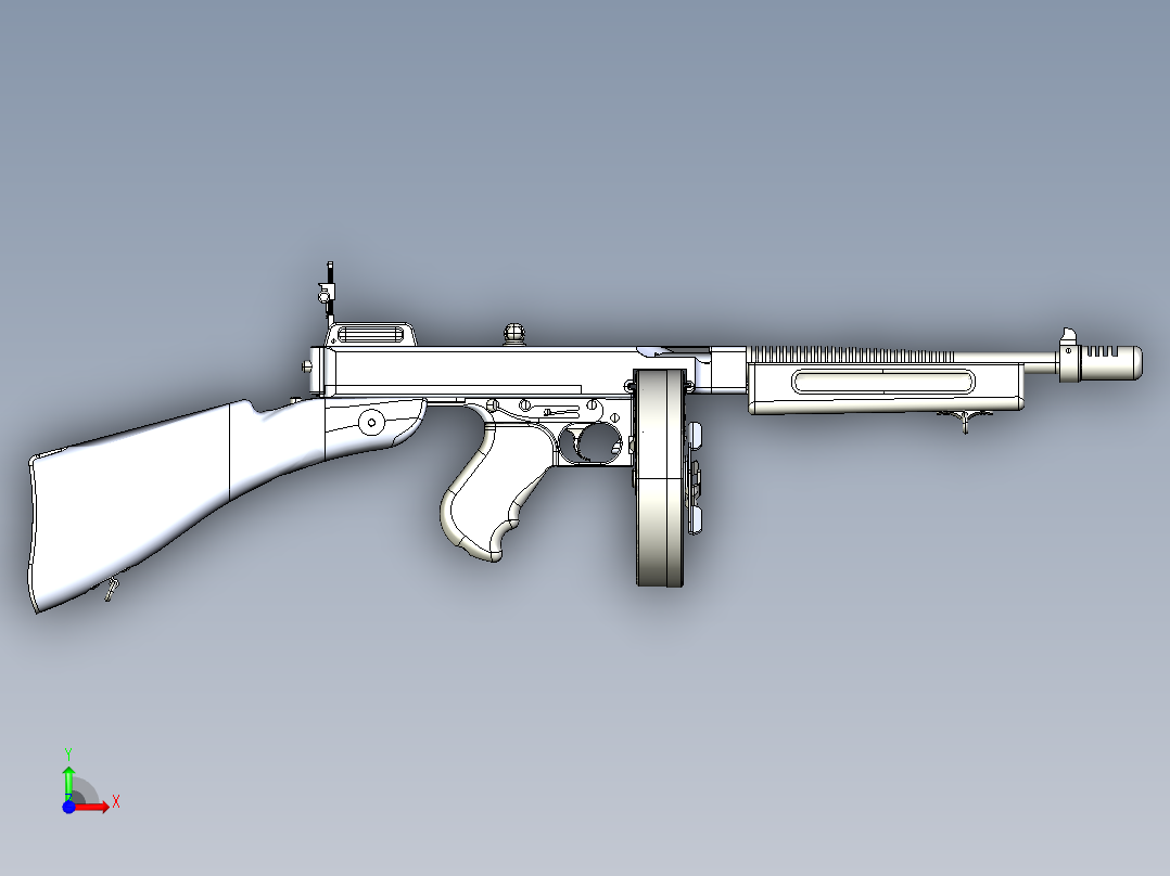 手枪左轮冲锋枪老式狙击步枪设计3D图纸thompson-m1928-a1-1 2 STP前视图