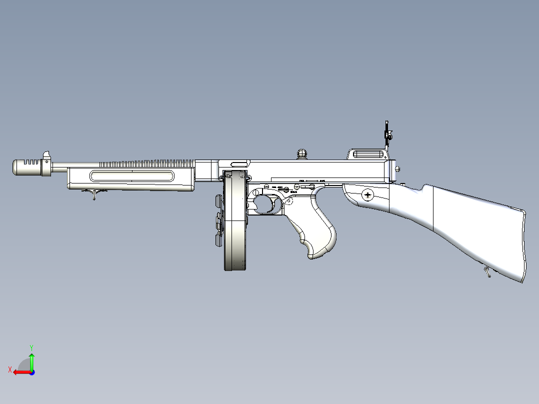 手枪左轮冲锋枪老式狙击步枪设计3D图纸thompson-m1928-a1-1 2 STP后视图