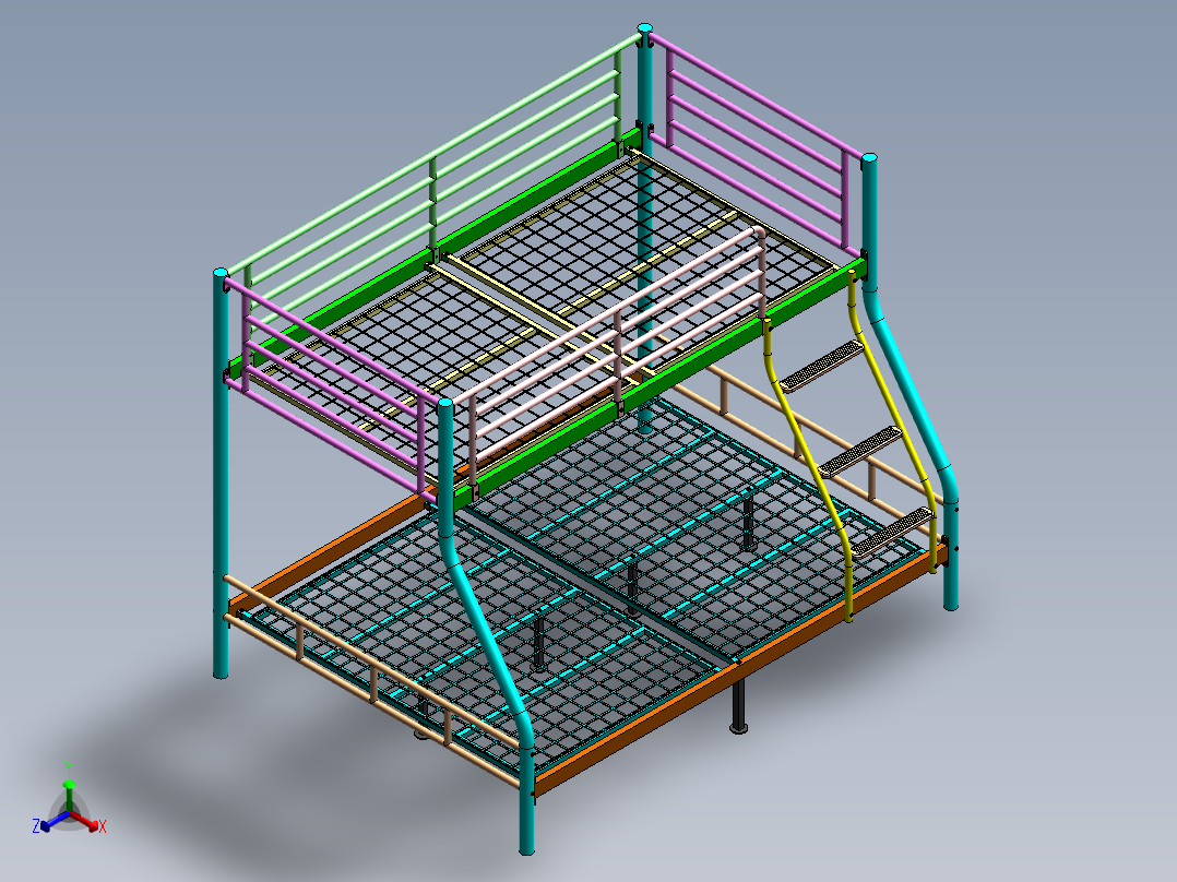 钢质双层床SW2013正等轴测图