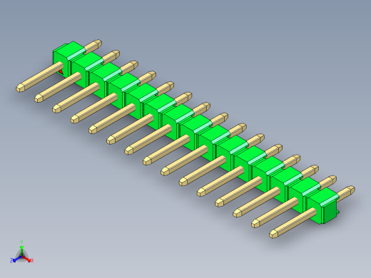 彩色公头100mil（2.54mm）系列-DS1021_green_1x15p_100mil_Type1_rev1.0正等轴测缩略图