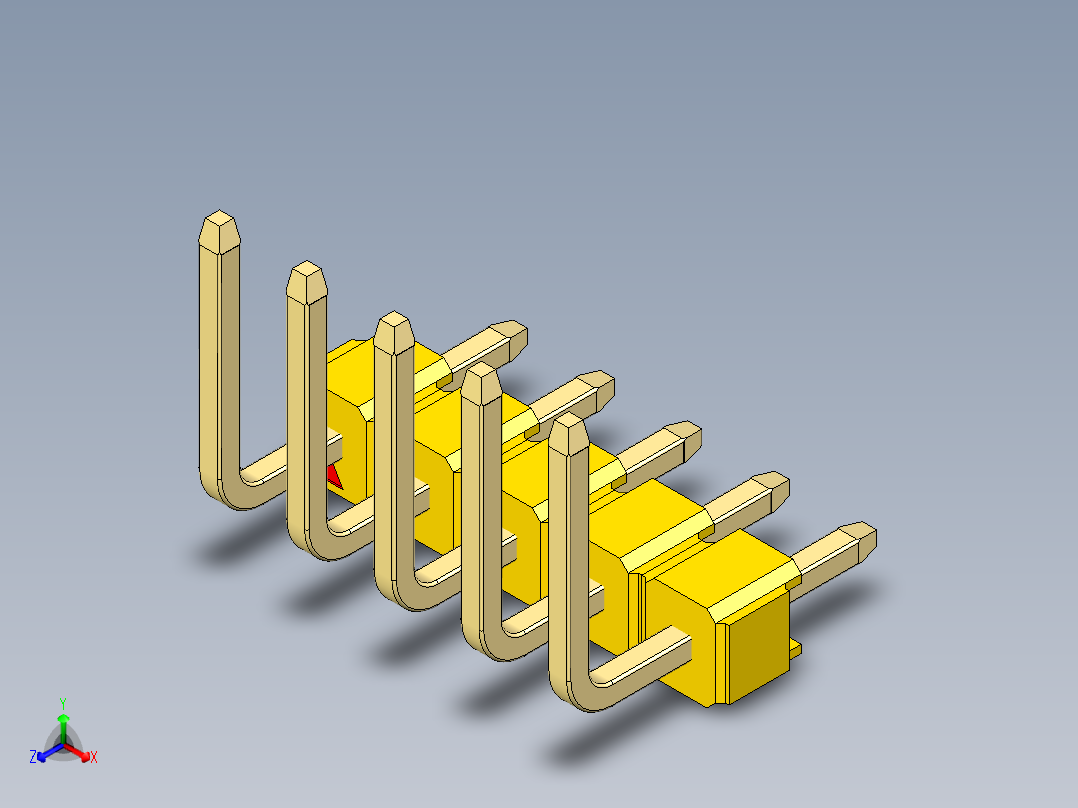 彩色公排针 100mil 2.54mm 系列-DS1022_yellow_05p_100mil_TypeU_rev1.0主视图