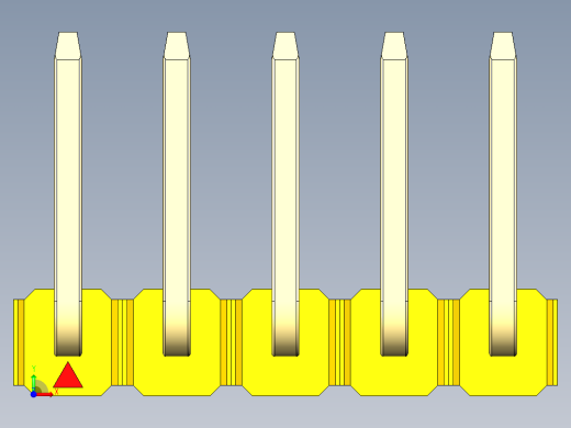 彩色公排针 100mil 2.54mm 系列-DS1022_yellow_05p_100mil_TypeU_rev1.0前视缩略图